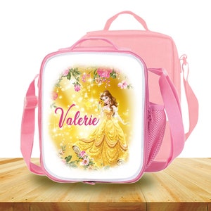 Sac à lunch personnalisé pour enfants avec sangle, boîte à pique-nique isolée pour école Princess Belle