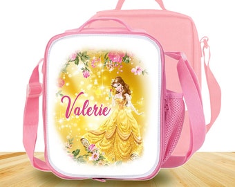 Custom Kids Lunch Bag with Strap  Personalized School Insulated Picnic Box Princess Belle