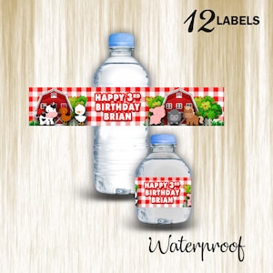 Farm Bottle Water Labels Waterproof Stickers for Kids Birthday Party Favor | 12-Pack Ideal for 16.9oz & 8 fl oz Bottles