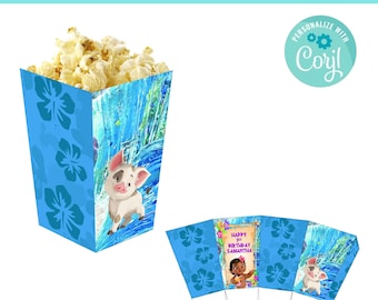 Popcorn Candy Box Instant Download Self-Editable Custom Birthday Party Favors Baby Moana