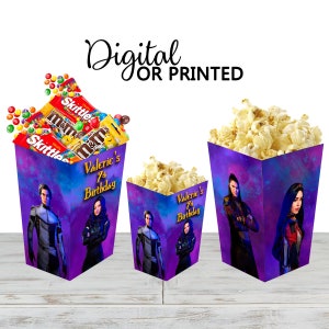 Descendants Popcorn Box for Birthday Party Candy Snack Favor - Digital and physical Options