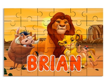 Lion King Puzzle with Name Kids Jigsaw Gift Son Daughter Birthday | 30pcs 7.5x9.5in