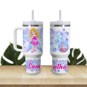 Custom Kids Tumbler 40oz Personalized  Name Insulated Bottle Water Princesses Baby Aurora Sleeping Beauty