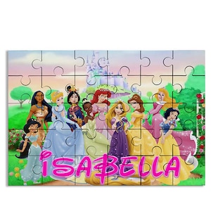 Princesses Puzzle with Name Kids Jigsaw Gift Son Daughter Birthday | 30pcs 7.5x9.5in