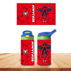 Custom Kids Water Bottle Personalized Toddler Insulated Tumbler 12oz Spiderman Avengers Superhero
