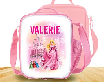 Custom Kids Lunch Bag with Strap  Personalized School Insulated Picnic Box Princess Aurora Sleeping Beauty