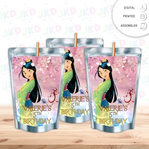 Mulan Juice Pouch Label Sticker or Complete Custom Juice Pouches for Kids Birthday Party Favor Decor