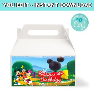 Mickey Mouse Club House Gable Box Label | Self-Editing | Instant Download