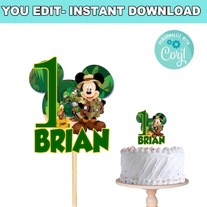 Mickey Mouse Safari Cake Topper | Self-Editing | Instant Download