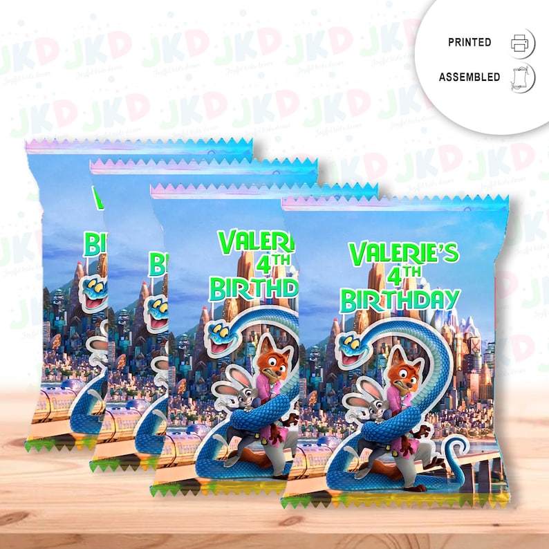 Zootopia Chip Tüten Label für Kindergeburtstag Party Geschenk Dekoration Bild 1