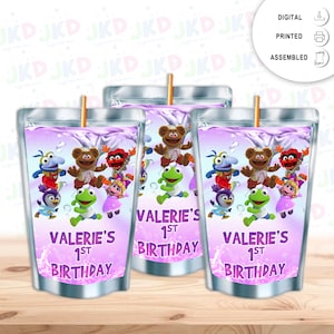 Etichetta adesiva per sacchetto di succo Muppet Babies per decorazioni per bomboniere per feste di compleanno per bambini - Opzioni digitali e fisiche #Rosa