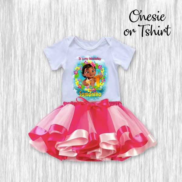 Baby Moana Birthday Girl Outfit - T-Shirt/Onesie and Twirl-Worthy Skirt/Tutu