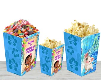 Baby Moana Popcorn Box for Birthday Party Candy Snack Favor