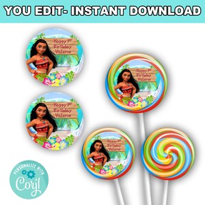 Personalised Baby Moana 3rd Birthday Party Stickers – Round, Matte – For Sweet Cones, Bags, Cones