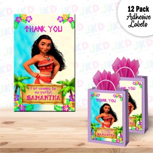 Moana Geschenktütenetiketten | 12er-Pack Aufkleber | Größe 8x5in