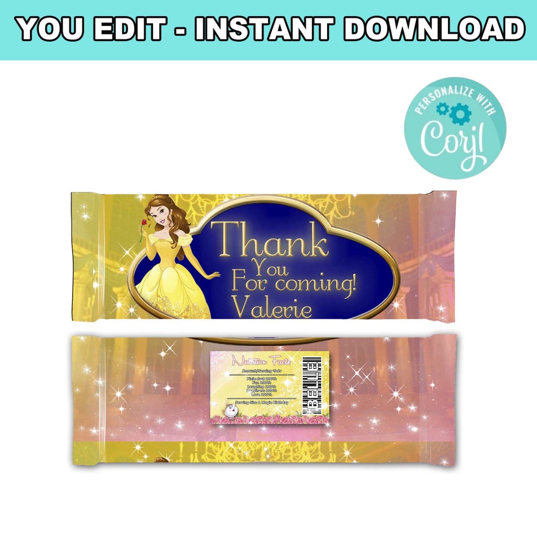 Beauty and the Beast Candy Bar Labels | Self-editing | Instant Download ...