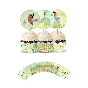 Tiana Cupcake Wrapper und Topper für Birthday Party Decor - 12er Pack