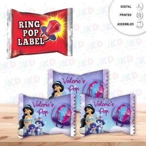 Jasmine Ring Pop Label Sticker for Birthday Party Candy Favor - Digital, Stickers or Finished Options