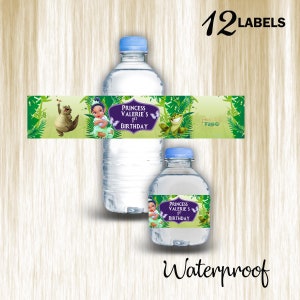 Baby Tiana Bottle Water Labels Waterproof Stickers for Kids Birthday Party Favor | 12-Pack Ideal for 16.9oz & 8 fl oz Bottles  #Green