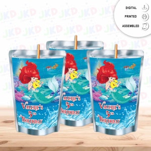 The little Mermaid Juice Pouch Label Sticker or Complete Custom Juice Pouches for Kids Birthday Party Favor Decor