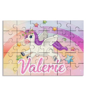 Unicorn Puzzle with Name Kids Jigsaw Gift for Son Daughter Grandson Granddaughter Birthday | 30pcs 7.5x9.5in
