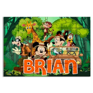 Mickey Mouse Safari Puzzle with Name Kids Jigsaw Gift Son Daughter Birthday | 30pcs 7.5x9.5in