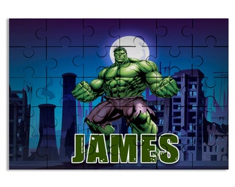 The Incredible Hulk Puzzle with Name Kids Jigsaw Gift for Son Daughter Grandson Granddaughter Birthday | 30pcs 7.5x9.5in