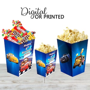 Auto&#39;s Popcorn Box voor verjaardagsfeestje Candy Snack Favor - Digitale en fysieke opties