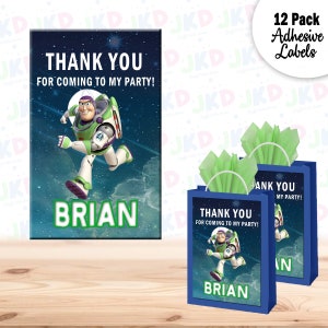 Buzz Lighyear Gift Favor Bag Labels | 12-Pack Stickers | Size 8x5in