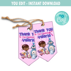 Doc McStuffins Favor Tags | Instant Digital Download | Self-Editing