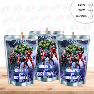 Avengers Juice Pouch Label Sticker for  Kids Birthday Party Favor Decor - Digital and physical options