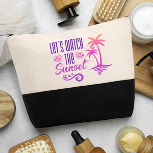 Personalized Makeup Bag Custom Travel Organizer Cosmetic Pouch for Women Toiletry Bag Accessories Storage Gift Sunset