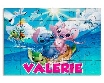 Stitch Puzzle with Name Kids Jigsaw Gift for Son Daughter Grandson Granddaughter Birthday | 30pcs 7.5x9.5in