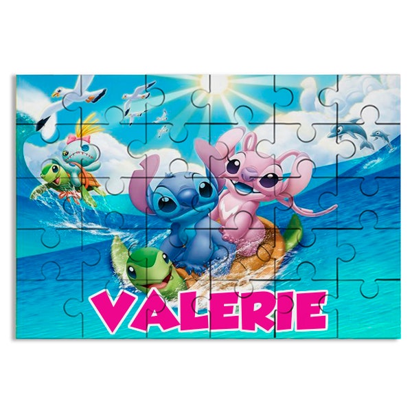 Stitch Puzzle with Name Kids Jigsaw Gift for Son Daughter Grandson Granddaughter Birthday | 30pcs 7.5x9.5in