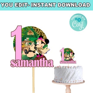 Minnie Mouse Safari Cake Topper | Self-Editing | Instant Download