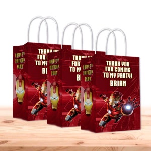 Sacs Iron Man avec anses pour enfants en cadeau d'anniversaire - Lot de 12