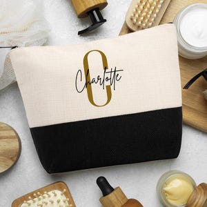 Personalized Makeup Bag Custom Travel Organizer Cosmetic Pouch for Women Toiletry Bag Accessories Storage Gift Initial And Black Name