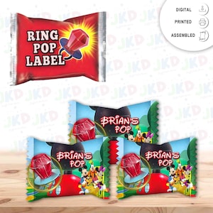 Mickey Mouse Club House Ring Pop Label Sticker for Birthday Party Candy Favor - Digital, Stickers or Finished Options