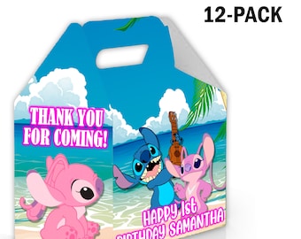 Stitch Candy Gable Box for Birthday Party Favors 12 Pack - 4.4x4.5in