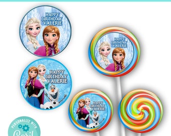 Frozen Round Stickers | Instant Download | Editable with Corjl | Perfect for Lollipops & Party Decor