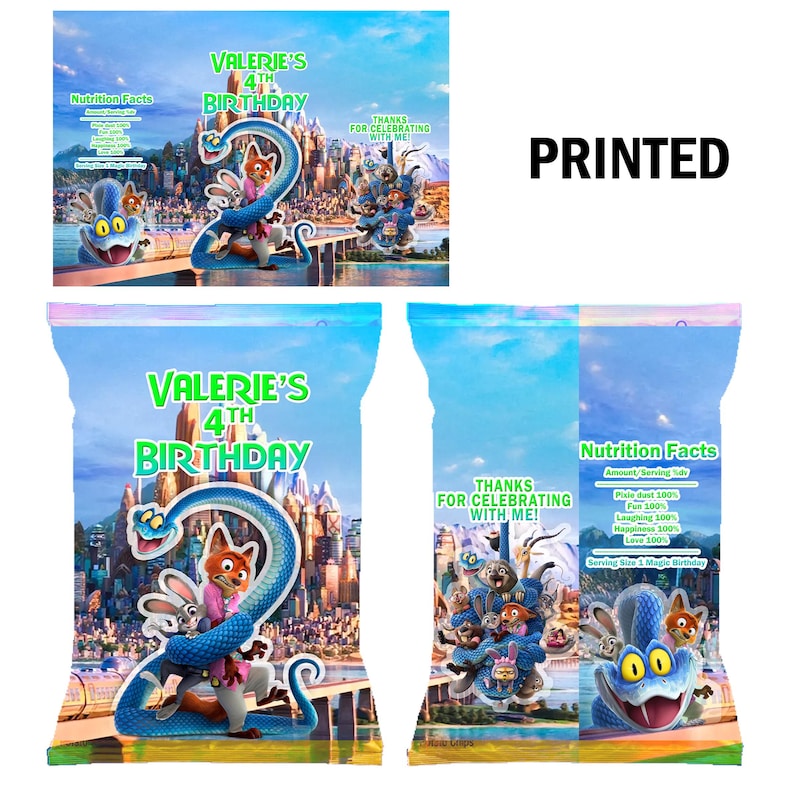 Zootopia Chip Tüten Label für Kindergeburtstag Party Geschenk Dekoration Bild 2