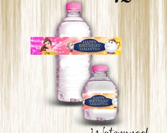 Die Schöne und das Biest Flaschenetiketten Wasserfest Aufkleber für Kindergeburtstag Party Favor | 12er-Pack Ideal für 16,9 Unzen und 8 fl oz Flaschen