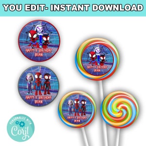 Spidey Round Stickers | Instant Download | Editable with Corjl | Perfect for Lollipops & Party Decor