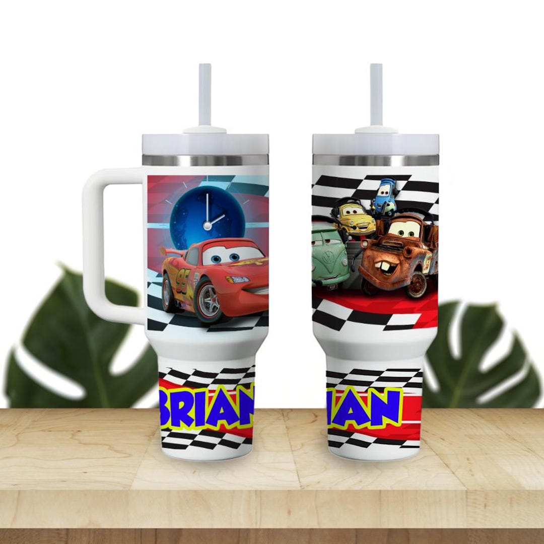 Custom Kids Tumbler 40oz Personalized Name Insulated Bottle Water Cars ...