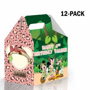 Minnie Mouse Safari Candy Gable Box voor verjaardagsfeestjes, 12 stuks - 4,4x4,5in