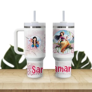 Custom Kids Tumbler 40oz Personalized  Name Insulated Bottle Water Princesses Mulan