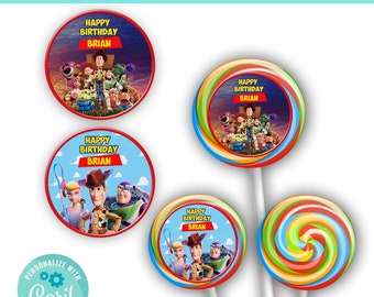Toy Story Round Stickers | Instant Download | Editable with Corjl | Perfect for Lollipops & Party Decor