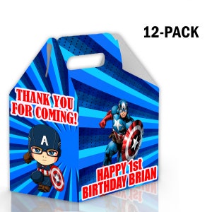 Captain America Candy Gable Box for Birthday Party Favors 12 Pack - 4.4x4.5in