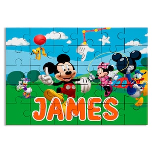 Mickey Mouse Club House Puzzle with Name Kids Jigsaw Gift Son Daughter Birthday | 30pcs 7.5x9.5in