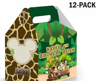 Mickey Mouse Safari Candy Gable Box for Birthday Party Favors 12 Pack - 4.4x4.5in